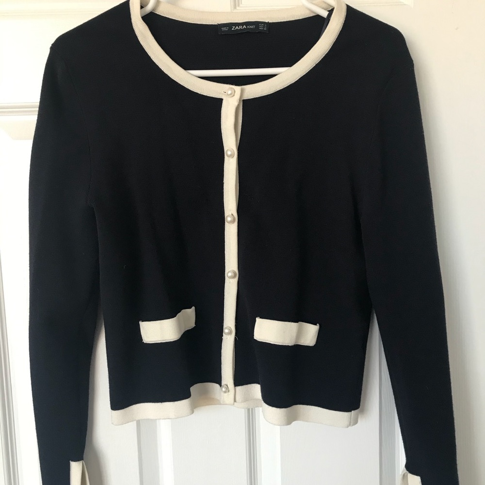 Pearl detail navy blue cardigan